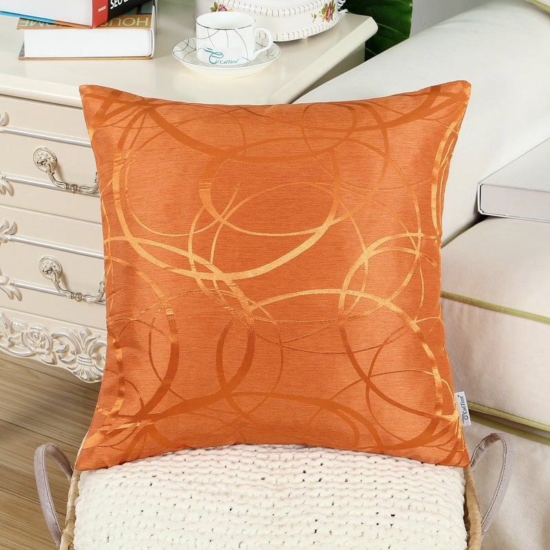 CaliTime CaliTime Fall Throw Pillow Covers Pack of 2 Modern Shining & Dull Contrast Circles Rings Accent Geometric Cushion Cases Shells for Couch Sofa Home Decor 18 X 18 Inches Bright Orange  - Image 3