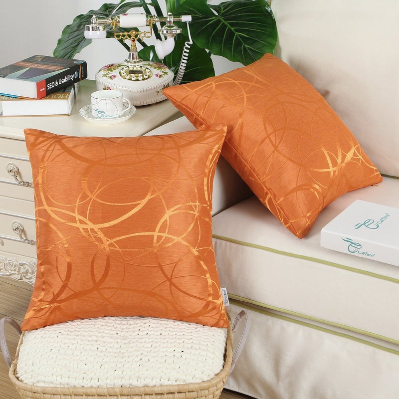 CaliTime CaliTime Fall Throw Pillow Covers Pack of 2 Modern Shining & Dull Contrast Circles Rings Accent Geometric Cushion Cases Shells for Couch Sofa Home Decor 18 X 18 Inches Bright Orange  - Image 4