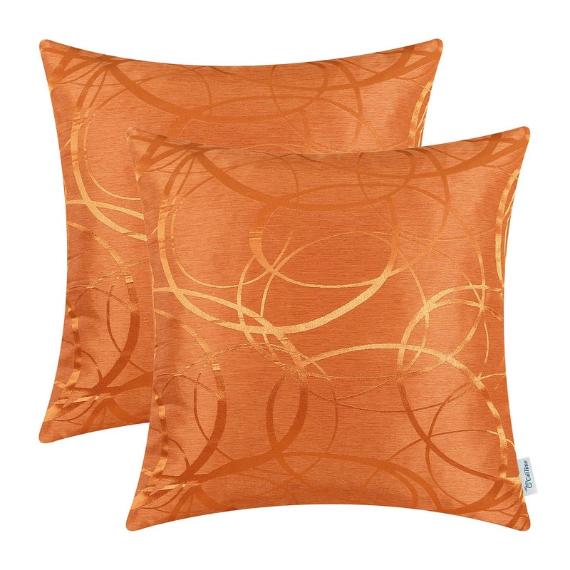 CaliTime CaliTime Fall Throw Pillow Covers Pack of 2 Modern Shining & Dull Contrast Circles Rings Accent Geometric Cushion Cases Shells for Couch Sofa Home Decor 18 X 18 Inches Bright Orange  - Image 1