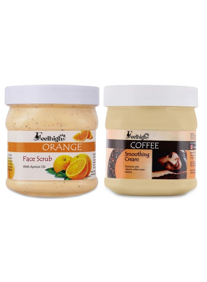 FEELHIGH Combo Orange Face Body Scrub 500ml Enriched with Orange Extract for Dead Skin Cell Removal and Hydration & Coffee Face Moisturizing Cream 500ml Enriched with Coffee Bean Extract | Pack of 2 | Men and Women Facial Kit - Image 1