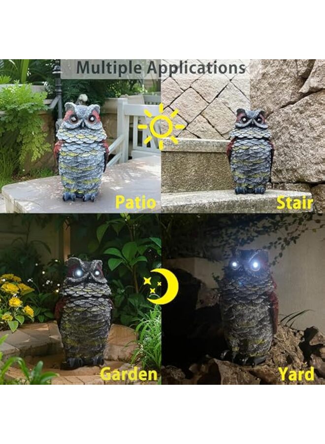 LAMAY Owls to Keep Birds Away, Solar Owl Decoys to Scare Birds Away, Small Fake Owl for Bird Control, Resin Owls Outdoor Decor - Image 4