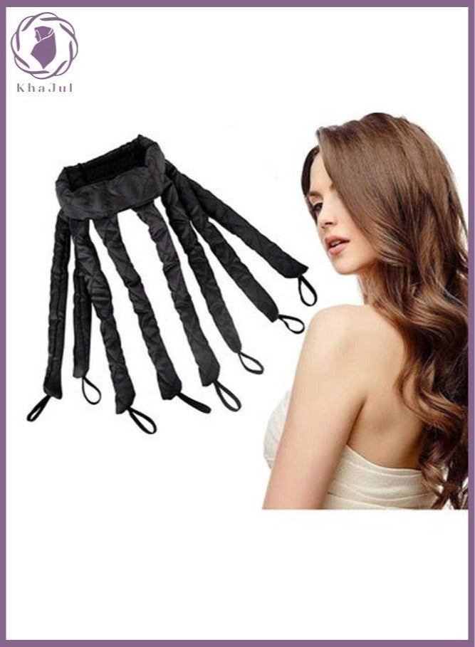 Heatless Hair Curler for Long Hair Soft Satin No Heat Octopus with Adjustable Headband for Women Curls Wave to Sleep-Black - Image 1