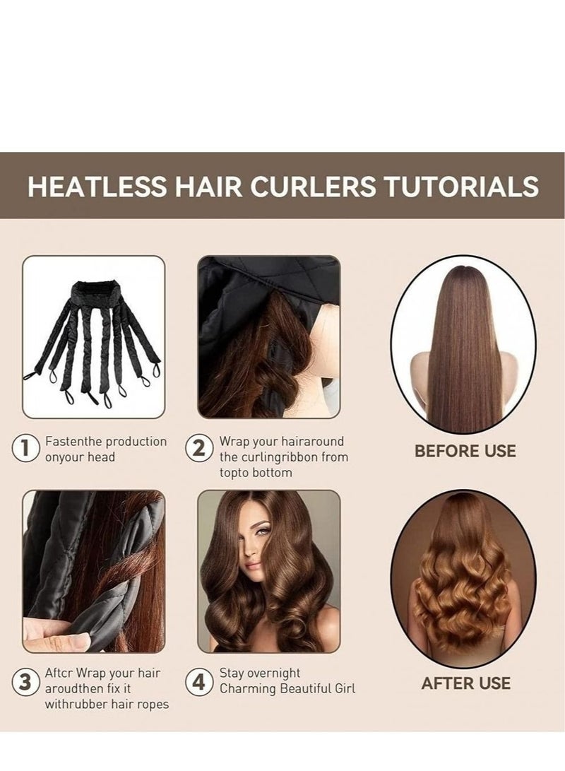 Heatless Hair Curler for Long Hair Soft Satin No Heat Octopus with Adjustable Headband for Women Curls Wave to Sleep-Black - Image 2