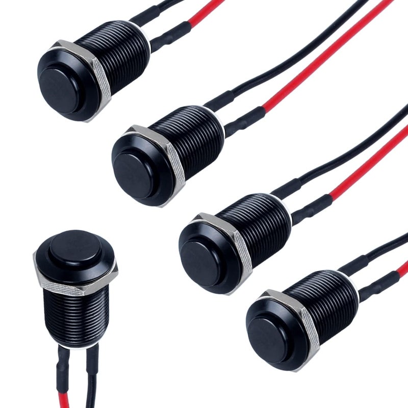 KASTWAVE Latching Push Button Switch, 5Pcs 12mm Round Normally Open Raised Head ON-Off with Pre-soldered Cable, Aluminium Alloy Shell Waterproof Toggle Switch for Switch Panel, Car, RV, Truck, Boat - Image 1