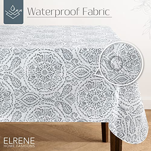 Elrene Home Fashions Savannah Boho Paisley Water and StainResistant Vinyl Tablecloth with Flannel Backing 60 Inches X 120 Inches RectangleGrey - Image 3