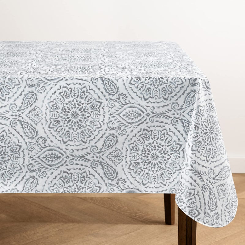 Elrene Home Fashions Savannah Boho Paisley Water and StainResistant Vinyl Tablecloth with Flannel Backing 60 Inches X 120 Inches RectangleGrey - Image 2