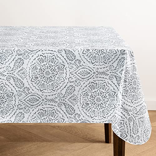 Elrene Home Fashions Savannah Boho Paisley Water and StainResistant Vinyl Tablecloth with Flannel Backing 60 Inches X 120 Inches RectangleGrey - Image 1