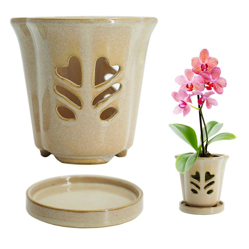 pavtner Ceramic Orchid Pot 4 Inch, Orchid Pots with Holes, Orchid Pot for Repotting, Beatiful Ice Cracked Glaze Ceramic Plant Pot, Perfect Home for Your Orchids.(Retro Pink) - Image 3