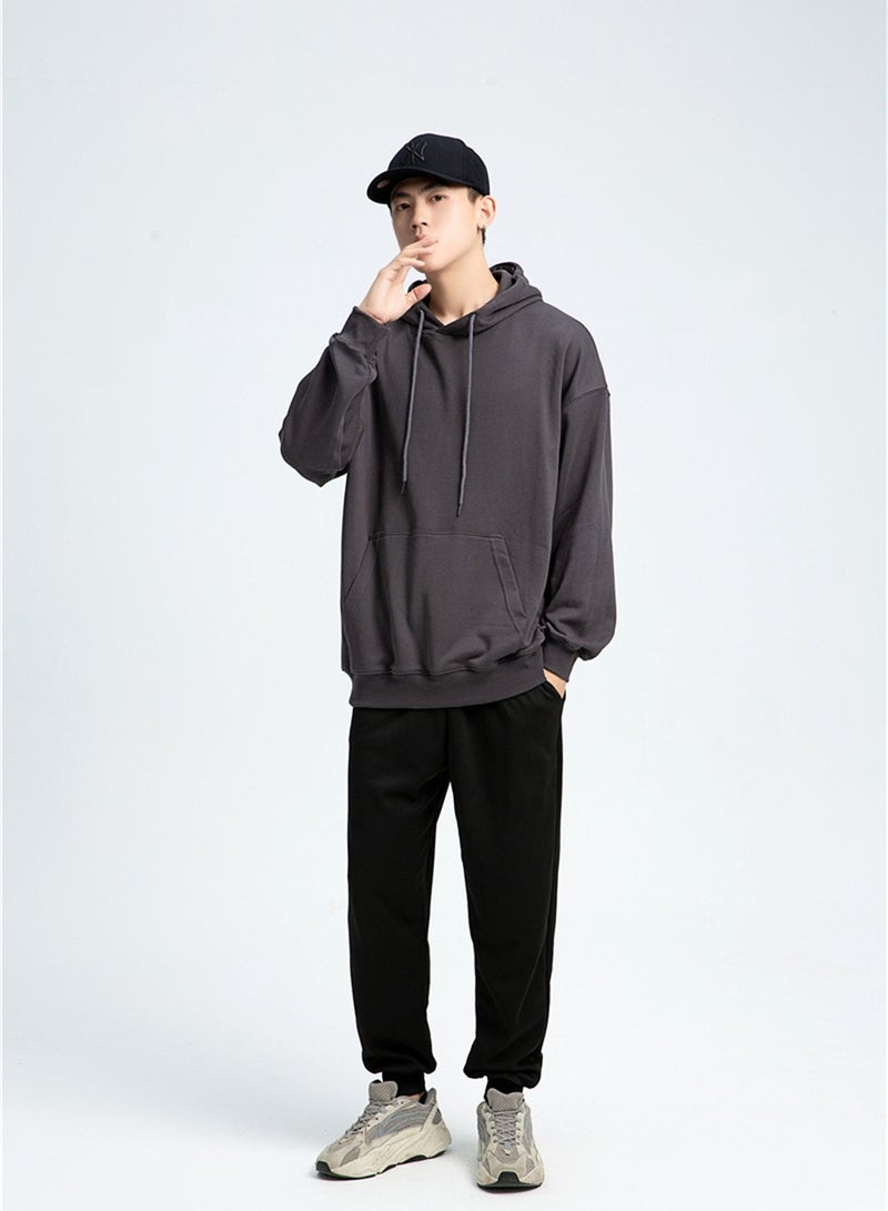 Loquat Add Fleece Solid Color Hoodie Men's Hoodie Silver Fox Fleece Overalls Nave Grey