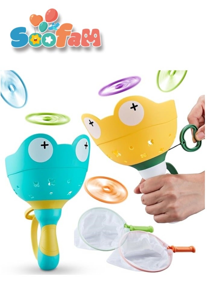 Soofam 24 Piece Frog Flying Disc Launcher Toy Sport Gifts for Children Boys and Girls, Children's Indoor And Outdoor Toys Bamboo Dragonfly Foot Parent-Child Interactive Toys ,Flying Saucer Toy Best Outdoor Kids Toys for Backyard(Green) - Image 1