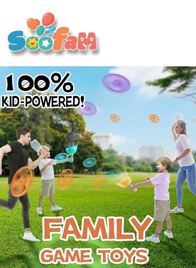 Soofam 24 Piece Frog Flying Disc Launcher Toy Sport Gifts for Children Boys and Girls, Children's Indoor And Outdoor Toys Bamboo Dragonfly Foot Parent-Child Interactive Toys ,Flying Saucer Toy Best Outdoor Kids Toys for Backyard(Green) - Image 5