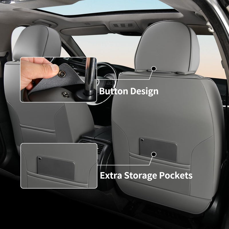 FLORICH Full Set Car Seat Covers 5pcs, Breathable Waterproof Nappa Leather Seat Covers, Gary Seat Covers, Automotive Interior Cover Universal for Cars SUV Truck Sedan - Gary&Black - Image 5