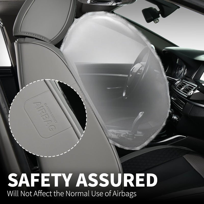 FLORICH Full Set Car Seat Covers 5pcs, Breathable Waterproof Nappa Leather Seat Covers, Gary Seat Covers, Automotive Interior Cover Universal for Cars SUV Truck Sedan - Gary&Black - Image 3