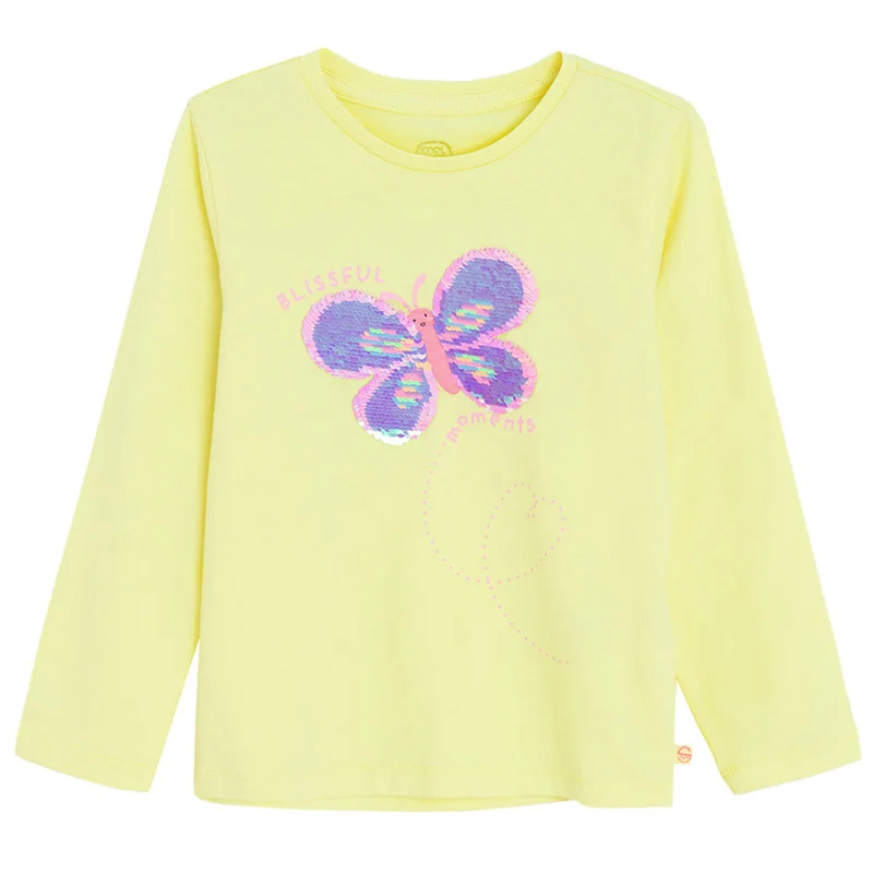 كول كلوب تي شيرت قطن أصفر بأكمام طويلة