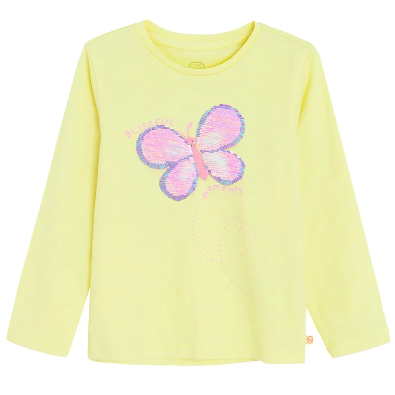 كول كلوب تي شيرت قطن أصفر بأكمام طويلة