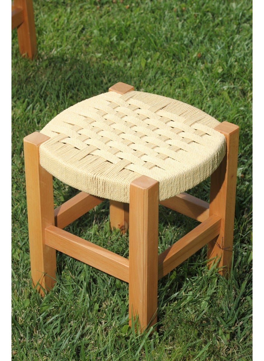 Bal-Kar Wooden Wicker Braided Large Size Stool Natural Color  - Image 1