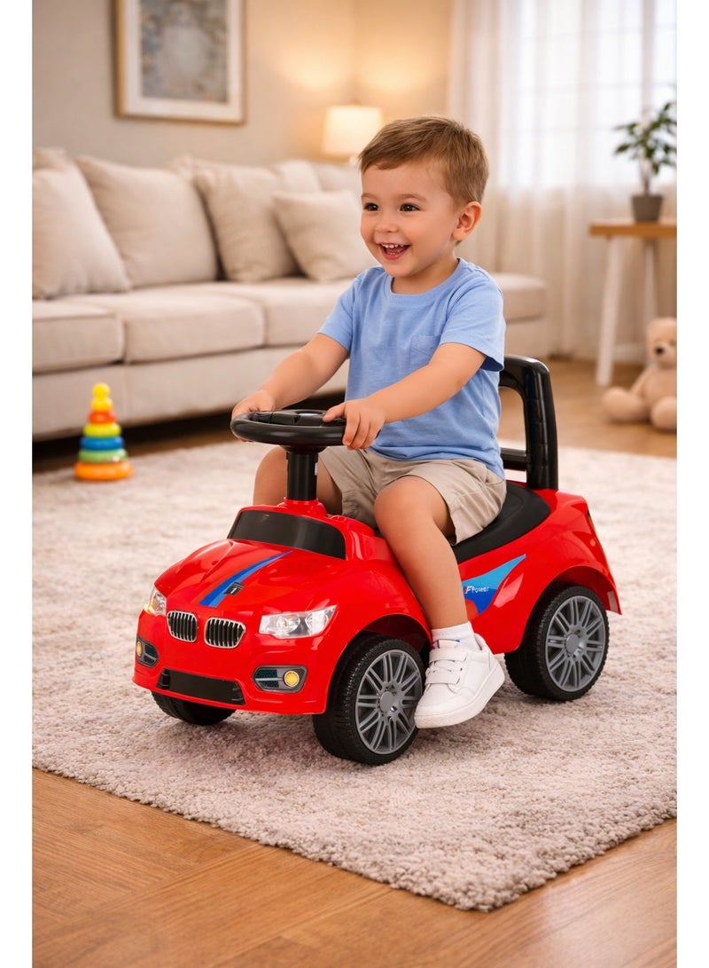 STORE 7 Ride-on and push car toy for children – steering wheel with horn and music – comfortable backrest, storage under the seat, fixed wheels for indoor and outdoor use – develops motor skills in children aged 2 years and above. 56 x 27 x 35 cm - Image 4