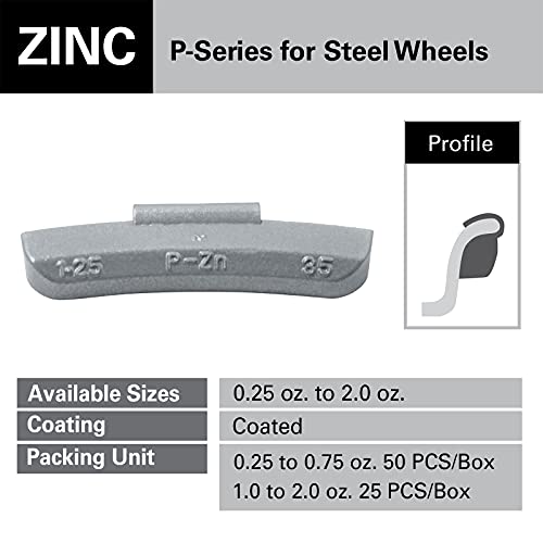 CKAuto P Series Zinc Clip on Wheel Weights 0.75oz, 3/4oz, Coated, 50Pcs/Box Fit for Steel Wheel - Image 5