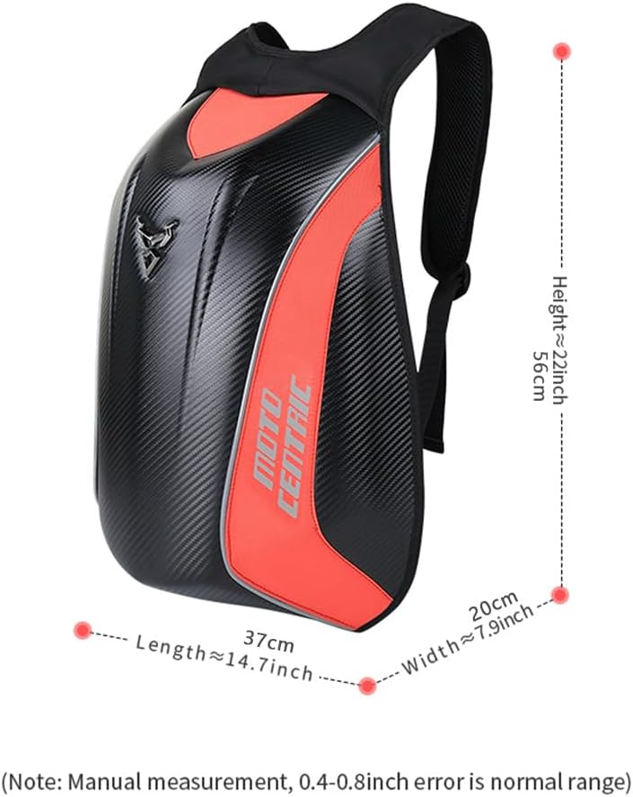 mjmoto Waterproof Carbon Fiber Motorcycle Backpack - Large Capacity Hard Shell Rider Bag (Red) - Image 2