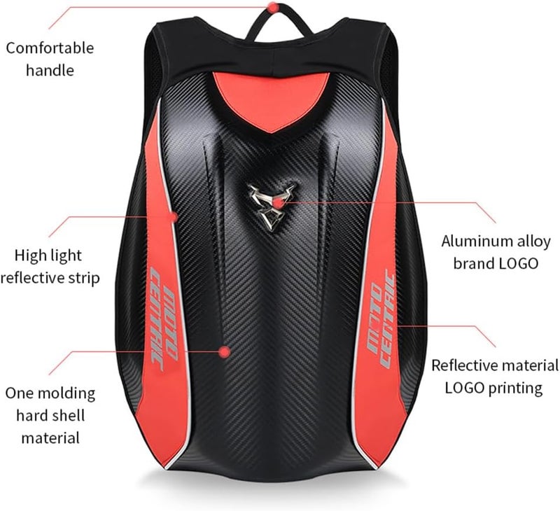 mjmoto Waterproof Carbon Fiber Motorcycle Backpack - Large Capacity Hard Shell Rider Bag (Red) - Image 4