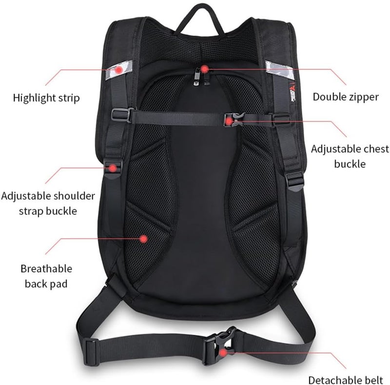 mjmoto Waterproof Carbon Fiber Motorcycle Backpack - Large Capacity Hard Shell Rider Bag (Red) - Image 3