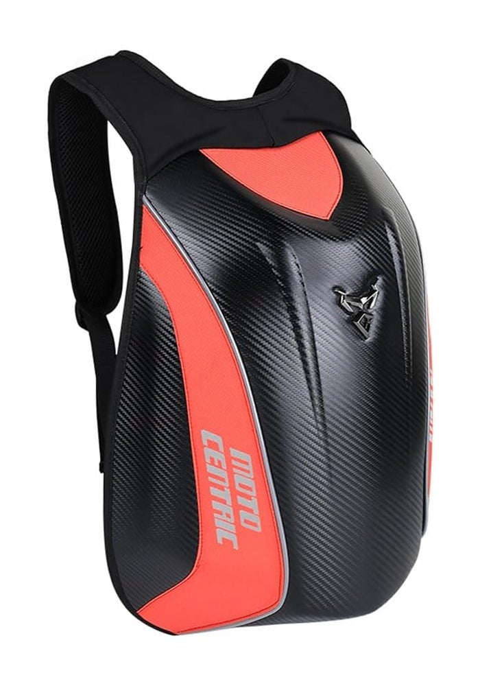 mjmoto Waterproof Carbon Fiber Motorcycle Backpack - Large Capacity Hard Shell Rider Bag (Red) - Image 1