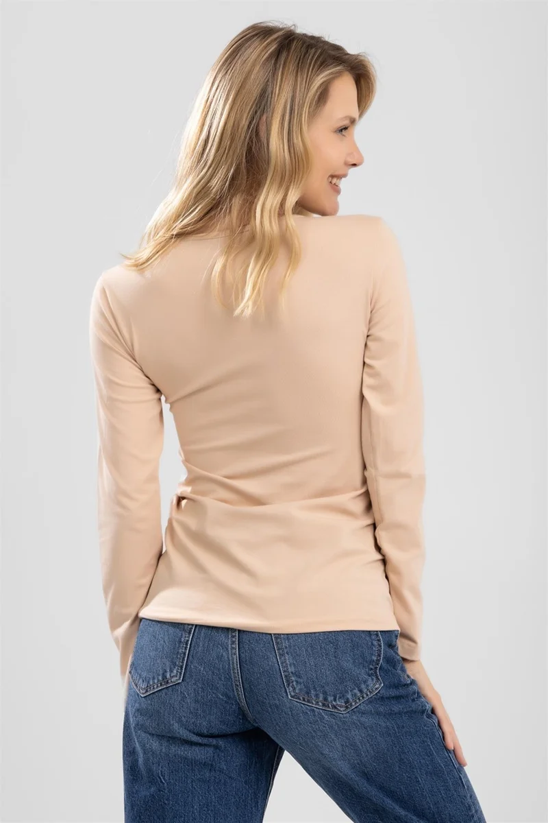 Baykar Women's Cotton Crew Neck Long Sleeve Combed Cotton Basic Body Skin Color