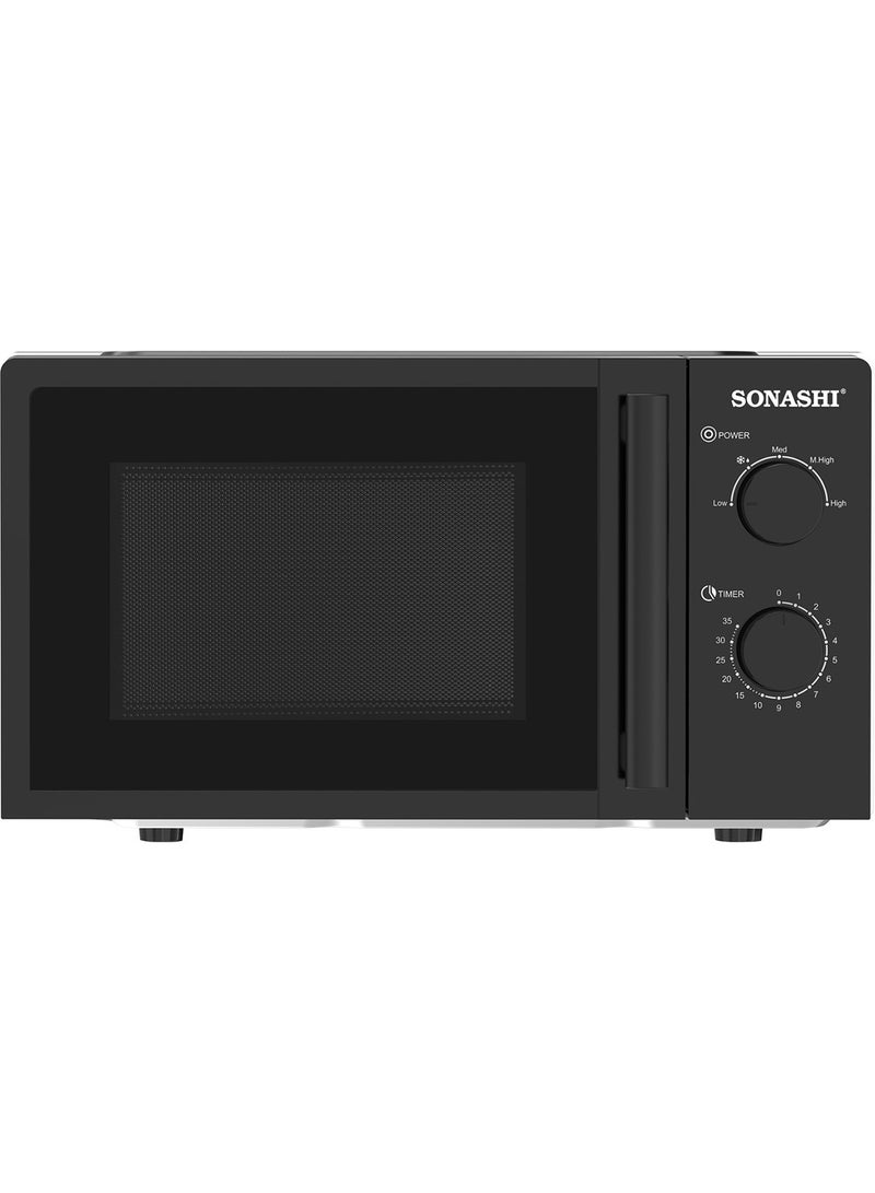 SONASHI 20L Microwave Oven - 245Mm Turntable Glass Tray With Defrost Setting | Manual Control Oven With Pull Handle Door And 6 Power Levels 20 L 700 W SMO-920 Black - Image 3