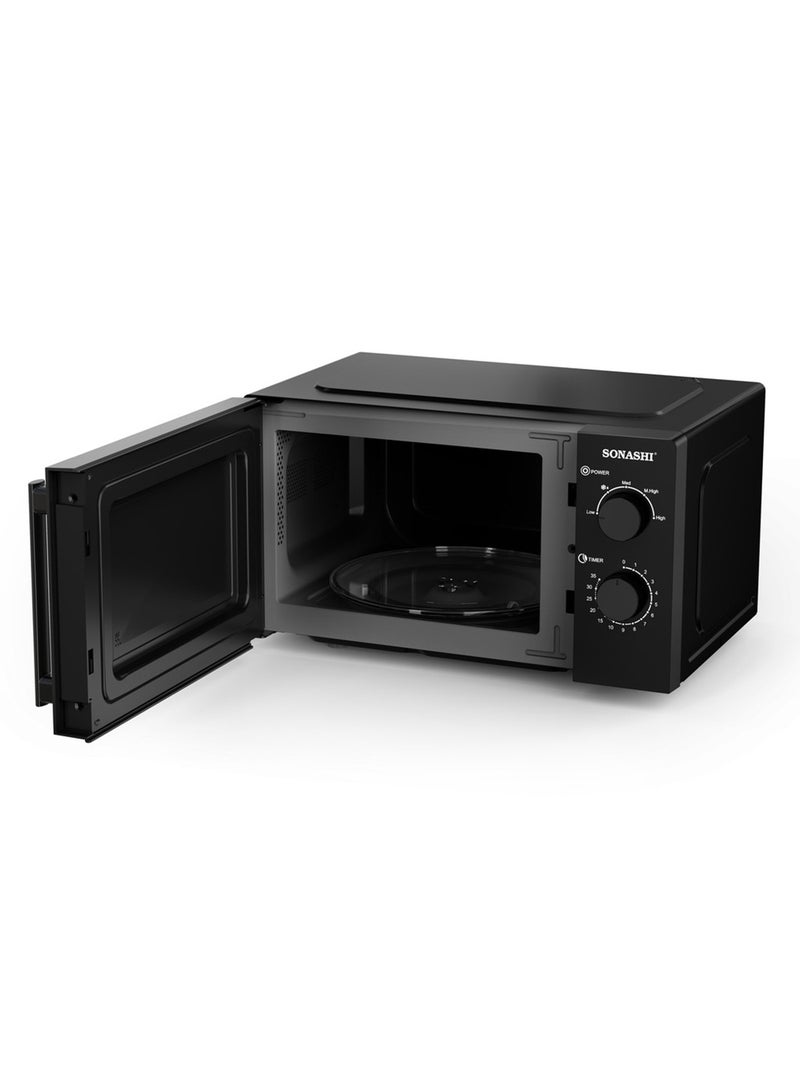 SONASHI 20L Microwave Oven - 245Mm Turntable Glass Tray With Defrost Setting | Manual Control Oven With Pull Handle Door And 6 Power Levels 20 L 700 W SMO-920 Black - Image 5