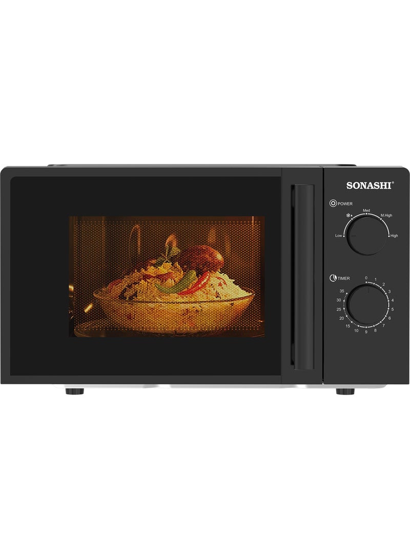 SONASHI 20L Microwave Oven - 245Mm Turntable Glass Tray With Defrost Setting | Manual Control Oven With Pull Handle Door And 6 Power Levels 20 L 700 W SMO-920 Black - Image 1
