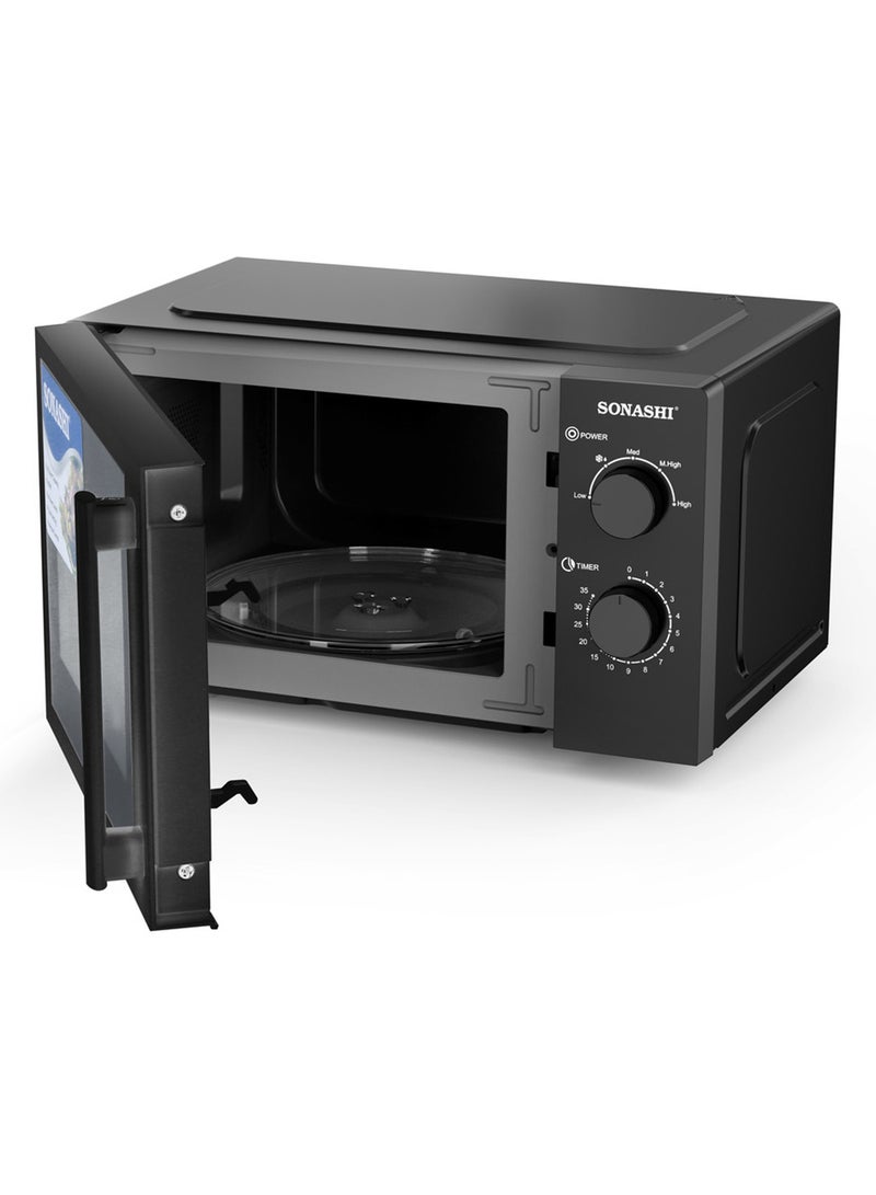 SONASHI 20L Microwave Oven - 245Mm Turntable Glass Tray With Defrost Setting | Manual Control Oven With Pull Handle Door And 6 Power Levels 20 L 700 W SMO-920 Black - Image 4