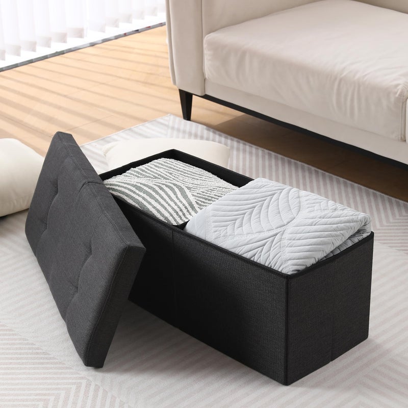 CUYOCA Storage Ottoman Bench Foldable Seat Footrest Shoe Bench End of Bed Storage with Flipping Lid, 75L Storage Space, 30 inches Linen Fabric Black - Image 5