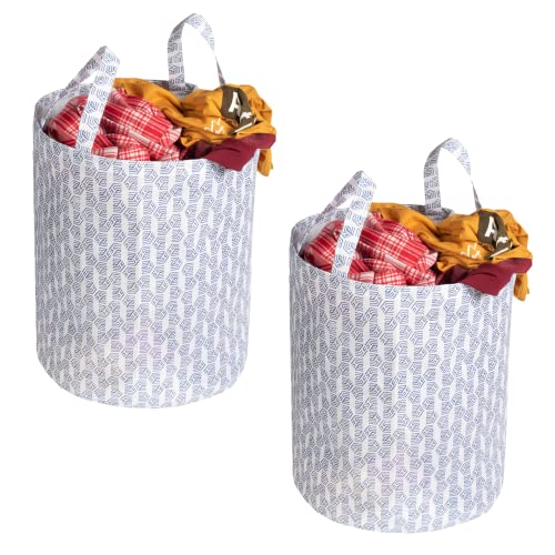 Homestrap Set of 2 Printed Round Foldable 43 Ltrs Laundry Bag with Handle (White)(Polypropylene) - Image 1