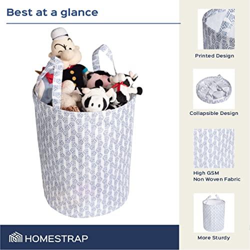 Homestrap Set of 2 Printed Round Foldable 43 Ltrs Laundry Bag with Handle (White)(Polypropylene) - Image 3