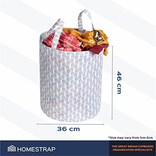Homestrap Set of 2 Printed Round Foldable 43 Ltrs Laundry Bag with Handle (White)(Polypropylene) - Image 2