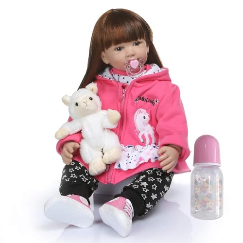 iCradle 24 inch Realistic Reborn Baby Doll Girl Long Hair Soft Body Baby Doll Silicone Vinyl Bebe Doll Lifelike Newborn Baby Doll Toy for Ages 3 - Image 5