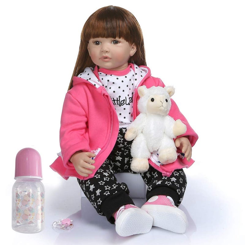 iCradle 24 inch Realistic Reborn Baby Doll Girl Long Hair Soft Body Baby Doll Silicone Vinyl Bebe Doll Lifelike Newborn Baby Doll Toy for Ages 3 - Image 3