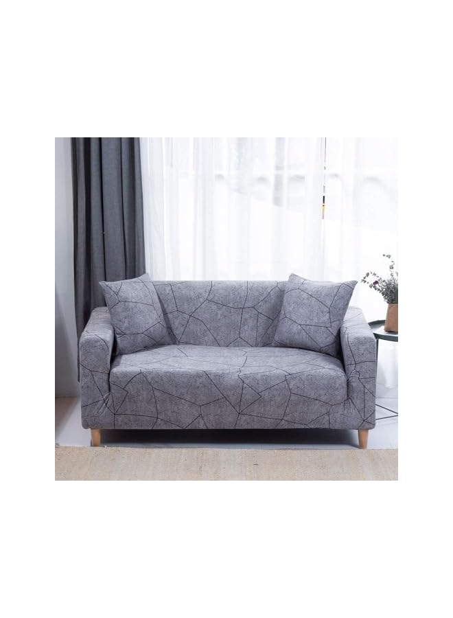 The Bros Printed Sofa Cover, 190-230cm, Grey Geometry Sofa Slipcovers Stretch Couch Covers for Seater Cushion Couch, Elastic Universal Furniture Protector with 1 Pillowcase - Image 2