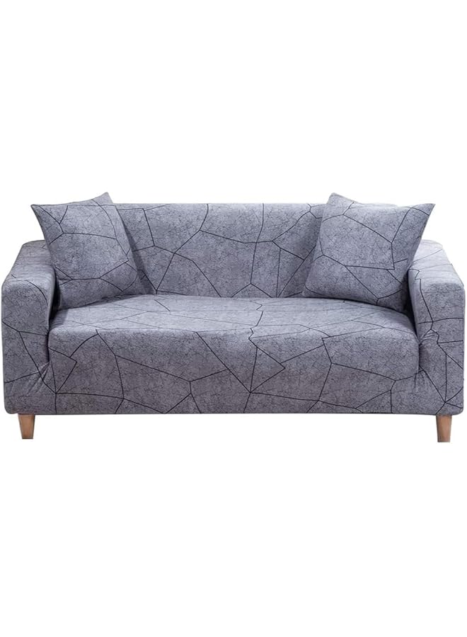The Bros Printed Sofa Cover, 190-230cm, Grey Geometry Sofa Slipcovers Stretch Couch Covers for Seater Cushion Couch, Elastic Universal Furniture Protector with 1 Pillowcase - Image 1