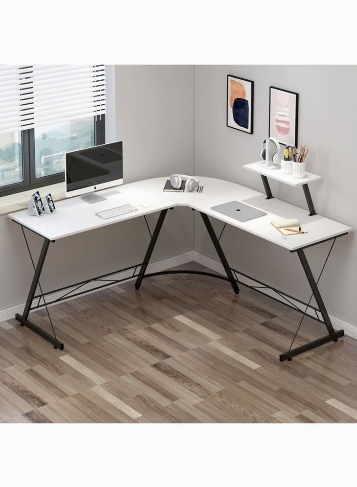 زويهاو مكتب ألعاب على شكل حرف L 130 سم طاولة ألعاب مكتب ركن الكمبيوتر مع حامل شاشة كبير للمنزل والمكتب ومحطة عمل كتابة قوية - Image 1