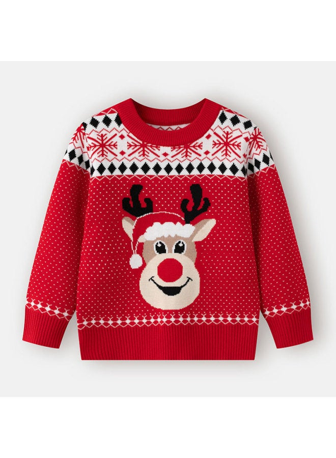 New European And American Autumn Winter Kids Christmas Sweater Boys Girls Cartoon Deer Print Base Layer Pullover Knitwear