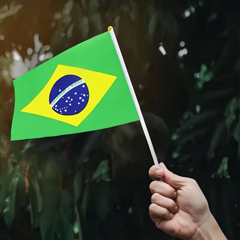 16pcs Brazilian Hand Held Flags Mini Colorful With Pole For Holiday Celebration Outdoor Decor - Image 5
