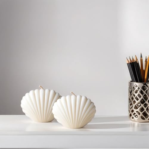 atorakushon Sea Shell Design Scented Soy Wax Candles Aesthetic Trendy Handmade Candle for Gift Party Home Decorations Special Occasion White 2 Pieces - Image 1