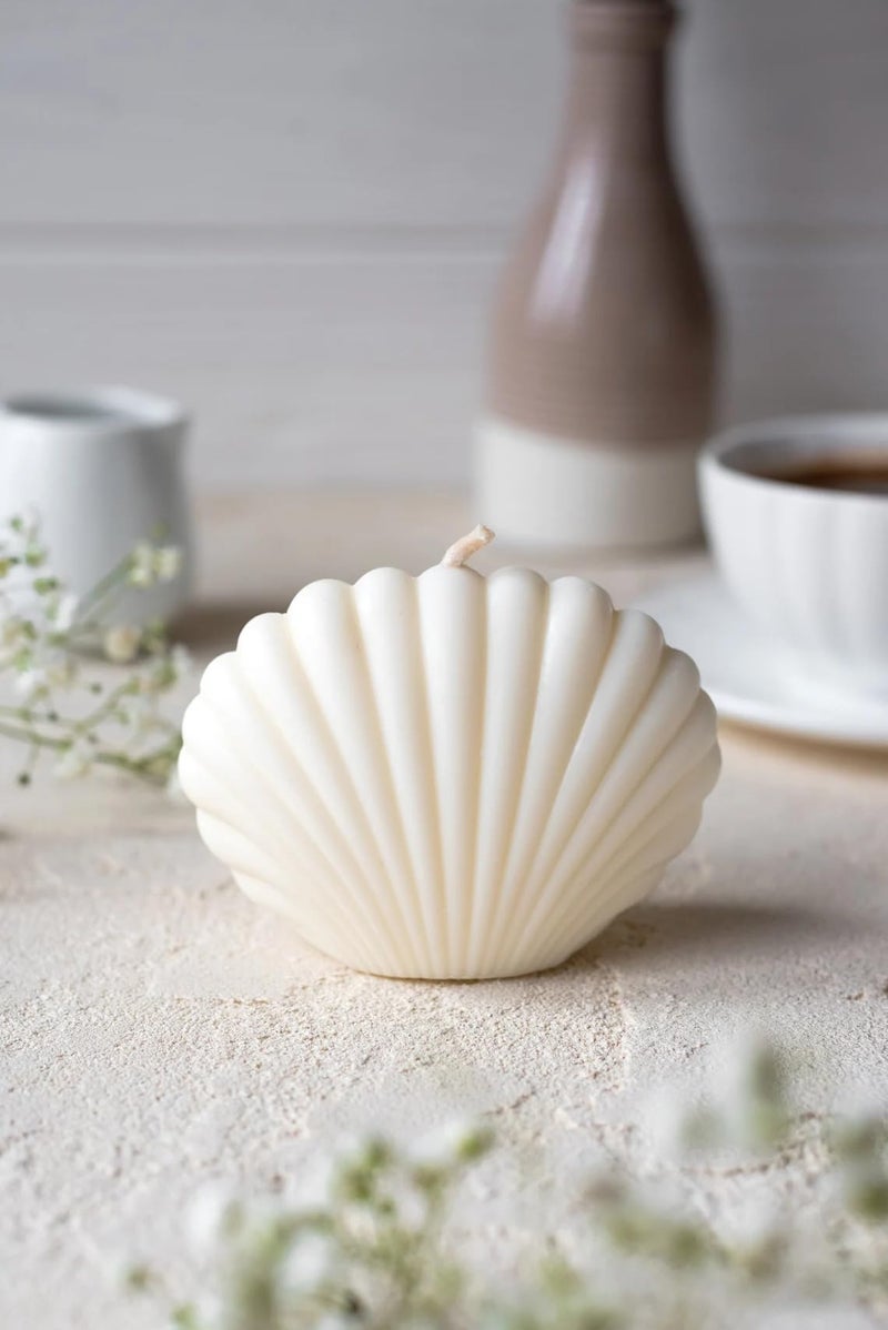 atorakushon Sea Shell Design Scented Soy Wax Candles Aesthetic Trendy Handmade Candle for Gift Party Home Decorations Special Occasion White 2 Pieces - Image 5