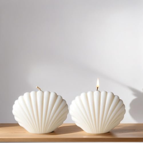 atorakushon Sea Shell Design Scented Soy Wax Candles Aesthetic Trendy Handmade Candle for Gift Party Home Decorations Special Occasion White 2 Pieces - Image 2
