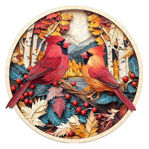 Purdicra Wooden Puzzles for Adults Autumn Cardinal Wooden Jigsaw Puzzle Unique Animal Shaped Wood Puzzles Adult Christmas Birthday Gifts for FriendsFamily Home Decor 134 134in 290pcs - Image 1