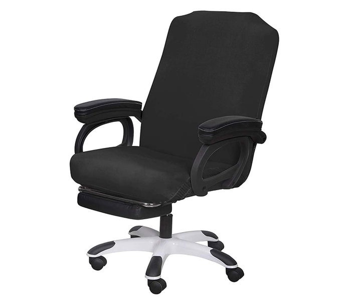 OFFICE CHAIR COVER MEDIUM BLACK REMOVABLE COMPUTER CHAIR COVER FOR OFFICE CHAIR WITH ZIPPER FOR UNIVERSAL ROTATING CHAIR DESK CHAIR COVER HIGH BACK CHAIR SEAT WASHABLE PROTECTOR FOR PETS