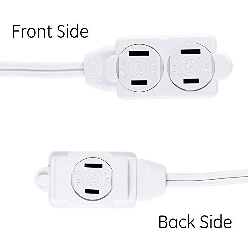GE 3-Extension Cord with Multiple Outlets 9 Ft Power Strip 2 Prong 16 Gauge Twist-to-Close Safety Covers Indoor Outlet Extender UL Listed White 51947 - Image 4