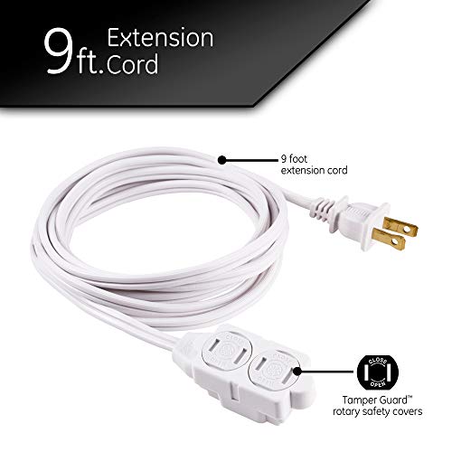 GE 3-Extension Cord with Multiple Outlets 9 Ft Power Strip 2 Prong 16 Gauge Twist-to-Close Safety Covers Indoor Outlet Extender UL Listed White 51947 - Image 2