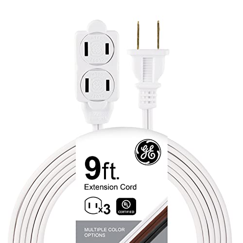 GE 3-Extension Cord with Multiple Outlets 9 Ft Power Strip 2 Prong 16 Gauge Twist-to-Close Safety Covers Indoor Outlet Extender UL Listed White 51947 - Image 1